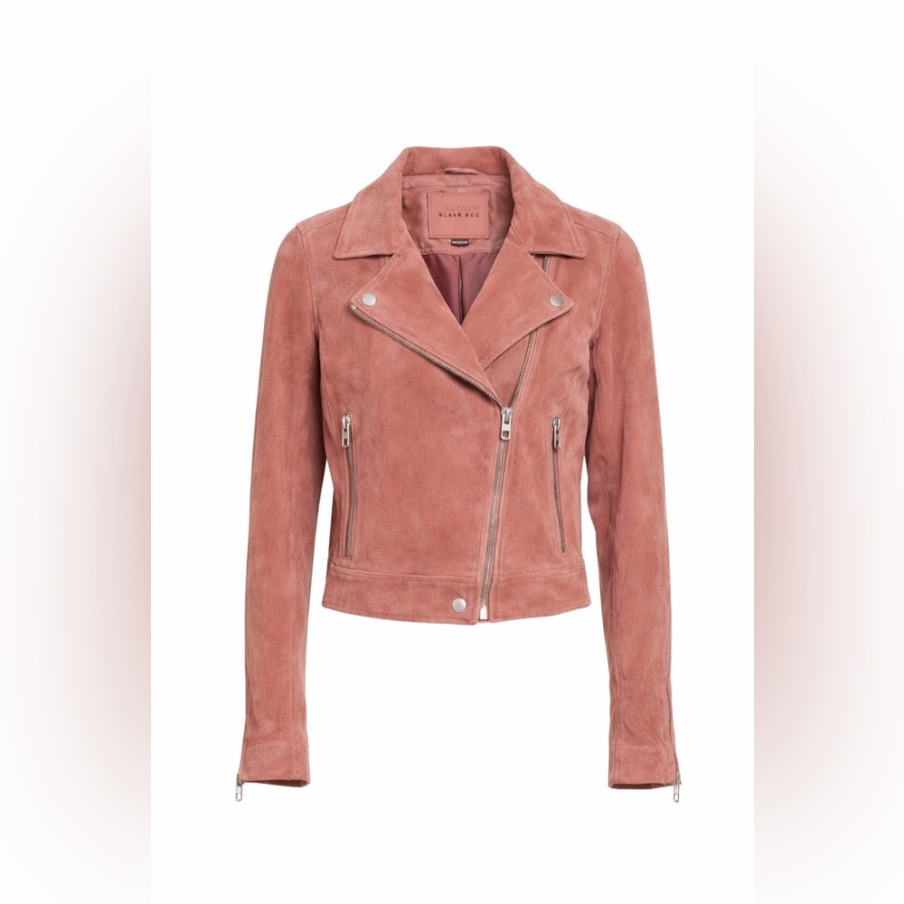 Blank NYC Suede Moto Jacket Mauve Pink Leather Biker Zip Cropped Size M